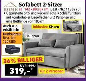 Sofabett 2-Sitzer - Hellgrau