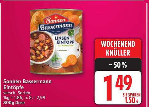 Sonnen Bassermann Eintöpfe - Linsen Eintopf 800g Dose