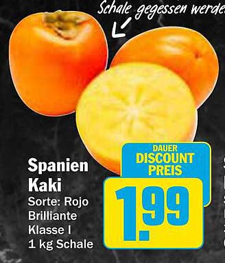 Spanien Kaki, Sorte: Rojo, brillante, Klasse I, 1 kg Schale