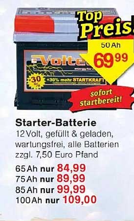 Starter-Batterie - 12 Volt, wartungsfrei, sofort startbereit!