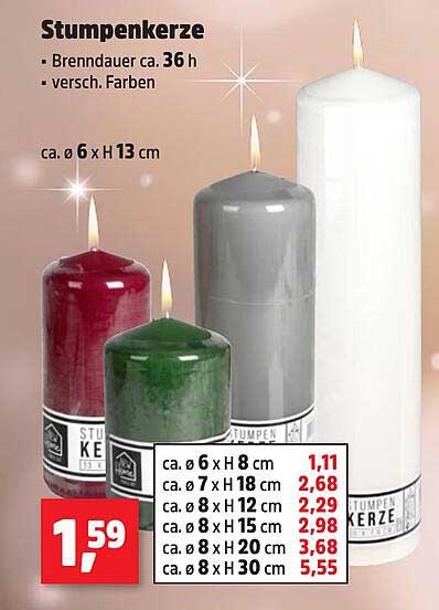 Stumpenkerze - Verschiedene Farben und Größen