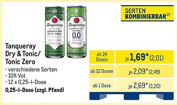 Tanqueray Dry & Tonic / Tonic Zero 0,25-l-Dose