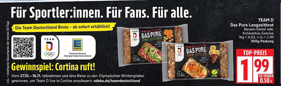 TEAM D Das Pure Langzeitbrot Banane-Dattel oder Kichererbsen-Gemüse 300g