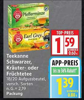 Teekanne Schwarzer, Kräuter- oder Früchtetee 18/20 Aufgussbeutel