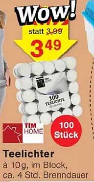 Teelichter à 10g, im Block, 100 Stück