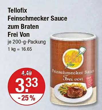 Tellofix Feinschmecker Sauce zum Braten Frei Von 200-g-Packung