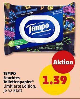 TEMPO Feuchtes Toilettenpapier, limitierte Edition, je 42 Blatt