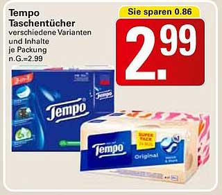 Tempo Taschentücher - verschiedene Varianten und Inhalte je Packung