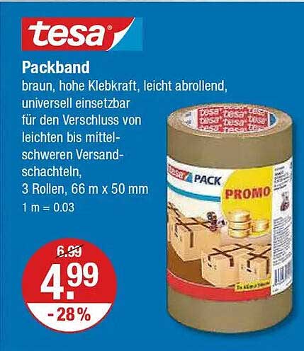 tesa Packband - 3 Rollen braun, hochwertige Klebkraft