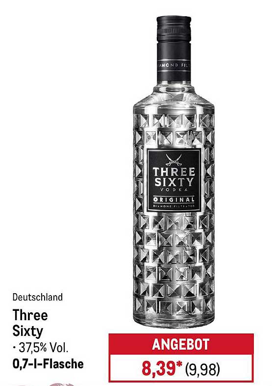 Three Sixty Vodka 0,7-Liter-Flasche – 37,5% Vol.