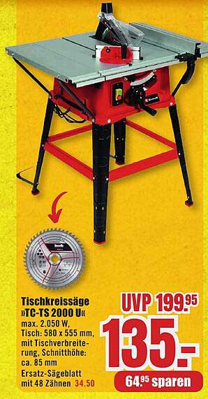 Tischkreissäge »TC-TS 2000 U« max. 2.050 W