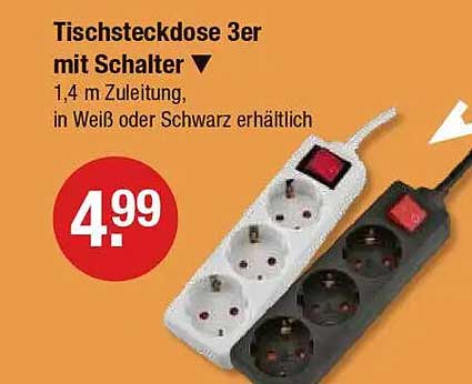 Tischsteckdose 3er mit Schalter