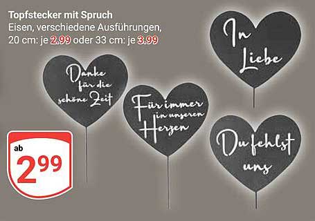 Topfstecker mit Spruch - Eisen, verschiedene Ausführungen