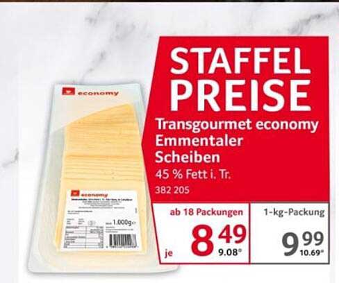 Transgourmet economy Emmentaler Scheiben 45 % Fett i. Tr.