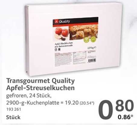 Transgourmet Quality Apfel-Streuselkuchen, gefroren, 24 Stück