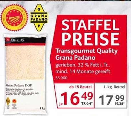 Transgourmet Quality Grana Padano - gerieben, 32 % Fett i. Tr., mindestens 14 Monate gereift