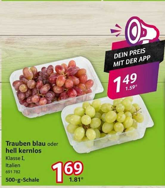 Trauben blau oder hell kernlos, 500-g-Schale