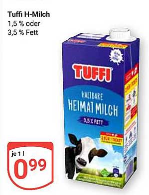 Tuffi H-Milch 1,5 % oder 3,5 % Fett