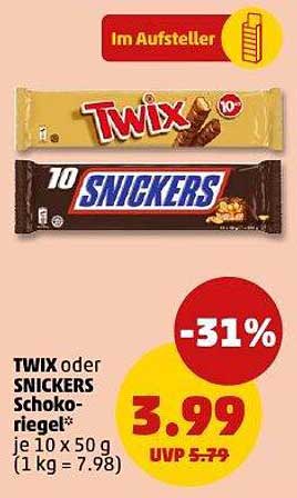 TWIX oder SNICKERS Schokoriegel - 10 x 50 g