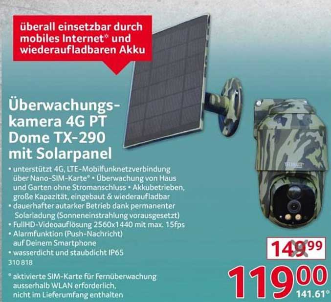 Überwachungskamera 4G PT Dome TX-290 mit Solarpanel