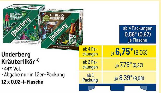 Underberg Kräuterlikör 12 x 0,02-l-Flasche