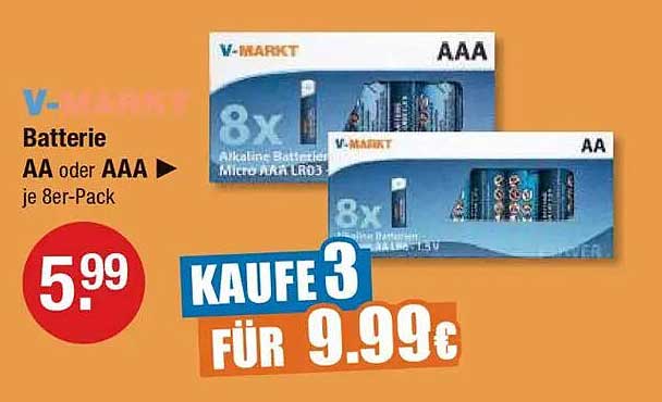 V-Markt Batterien AA oder AAA – 8er-Pack