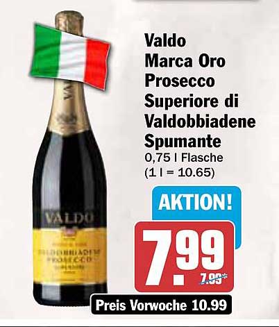 Valdo Marca Oro Prosecco Superiore di Valdobbiadene Spumante 0,75 l Flasche