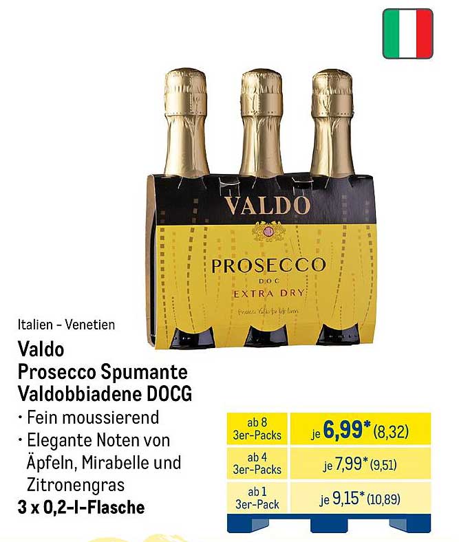 Valdo Prosecco Spumante Valdobbiadene DOCG - 3 x 0,2-l-Flasche