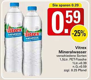 Vitrex Mineralwasser 1,5L PET-Flasche - verschiedene Sorten