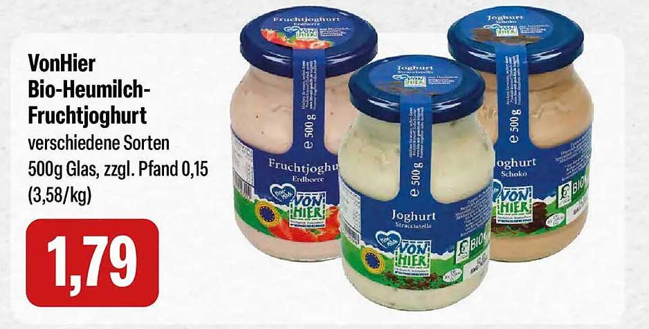 VonHier Bio-Heumilch-Fruchtjoghurt verschiedene Sorten 500g Glas