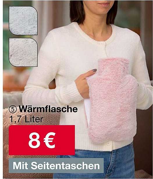 Wärmflasche 1,7 Liter mit Seitentaschen