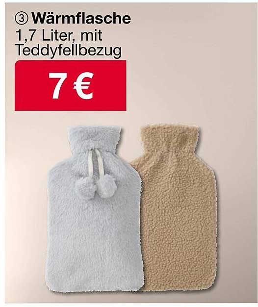 Wärmflasche 1,7 Liter, mit Teddyfellbezug