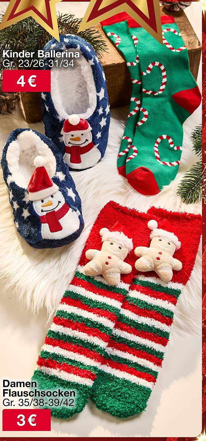 Weihnachtliche Kinder Ballerina und Damen Flauschsocken