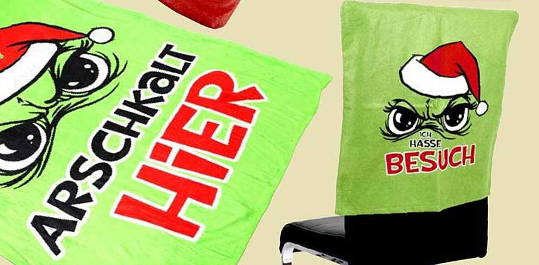 Weihnachtliche Stuhlhussen mit dem Grinch Motiv