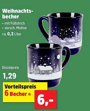 Weihnachtsbecher - mit Füllstrich, verschiedene Motive, ca. 0,2 Liter