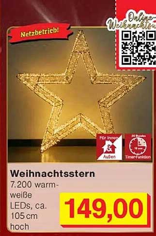Weihnachtsstern 7.200 warm-weiße LEDs, ca. 105 cm hoch