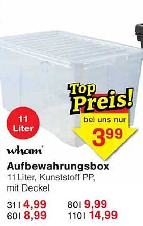 Wham Aufbewahrungsbox 11 Liter, Kunststoff PP, mit Deckel