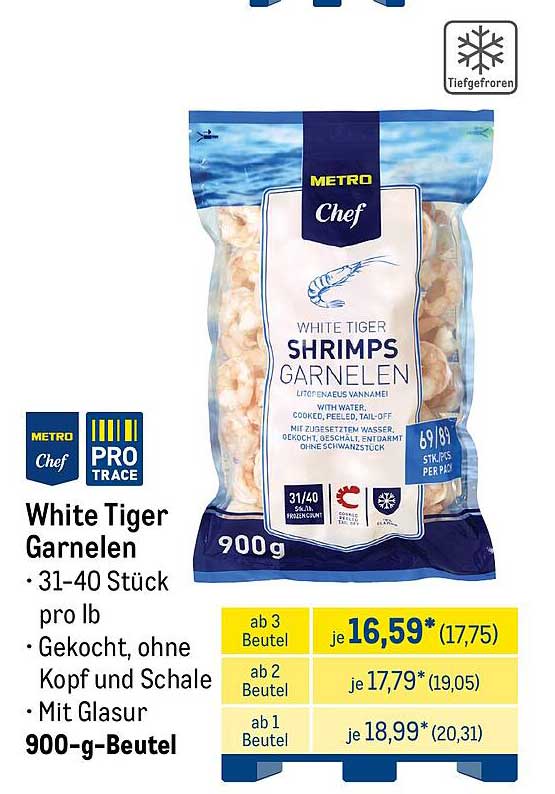 White Tiger Garnelen 900 g - Gekochte, geschälte und entdarmte Krevetten