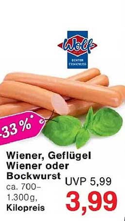 Wiener, Geflügel Wiener oder Bockwurst - 700 bis 1.300 g