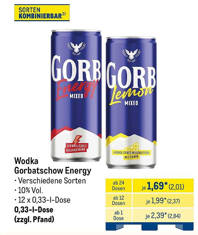 Wodka Gorbachow Energy - Verschiedene Sorten