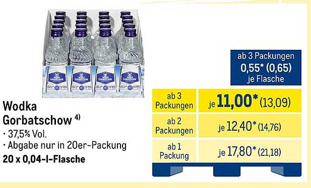 Wodka Gorbatchow 20 x 0,04 l-Flasche - 37,5% Vol.