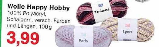 Wolle Happy Hobby - 100% Polyacryl, Schalgarne in verschiedenen Farben und Längen, 100 g