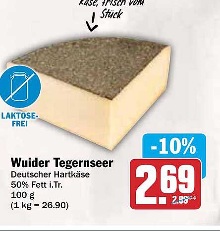 WUIDER TEGERNSEER Deutscher Hartkäse 50% Fett i.Tr. 100 g