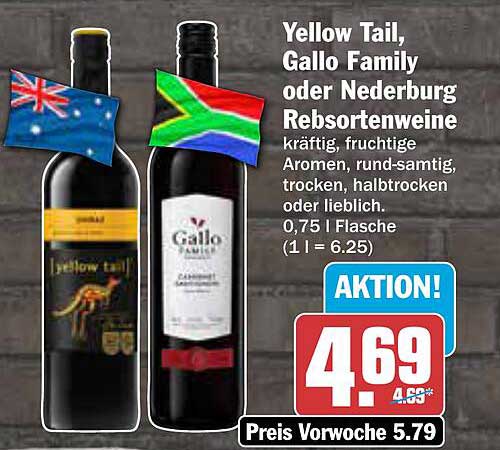 Yellow Tail, Gallo Family oder Nederburg Rebsortenweine