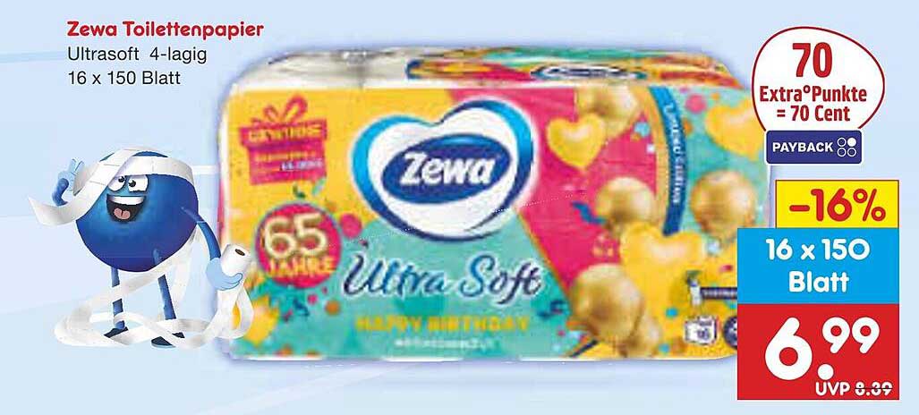 Zewa Toilettenpapier Ultrasoft 4-lagig 16 x 150 Blatt