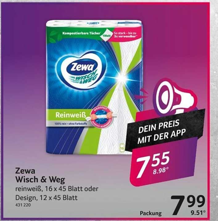 Zewa Wisch & Weg Reinweiß, 16 x 45 Blatt