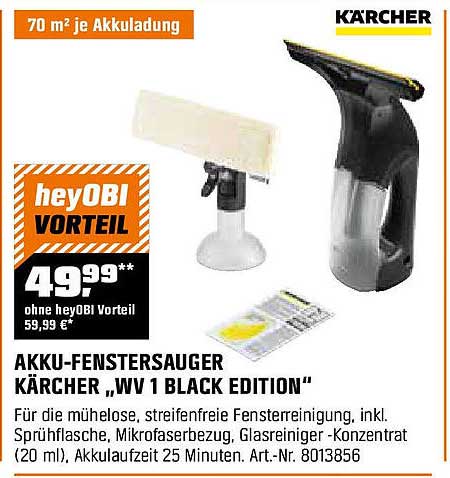 Akku-Fenstersauger Kärcher „WV 1 Black Edition“