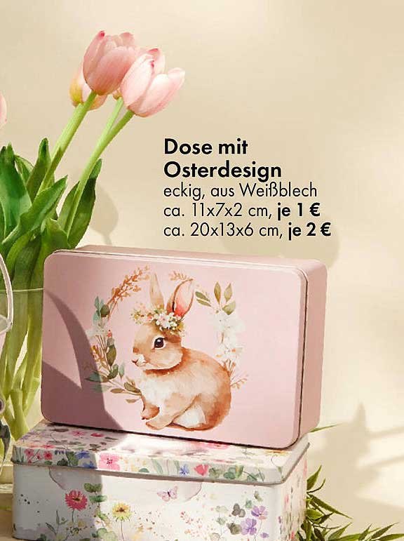 Dose mit Ostergeschenk-Design – eckig aus Weißblech