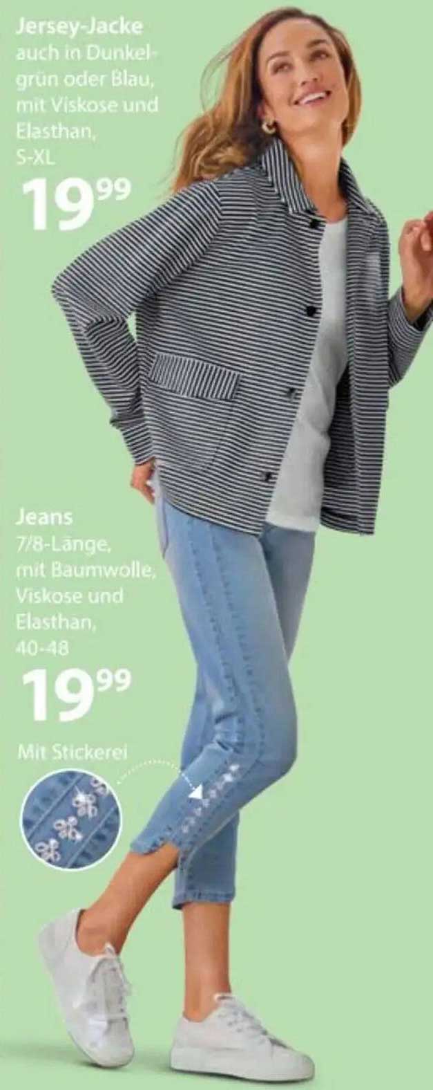 Jersey-Jacke auch in Dunkelgrün oder Blau, mit Viskose und Elasthan, S-XL - 19,99
