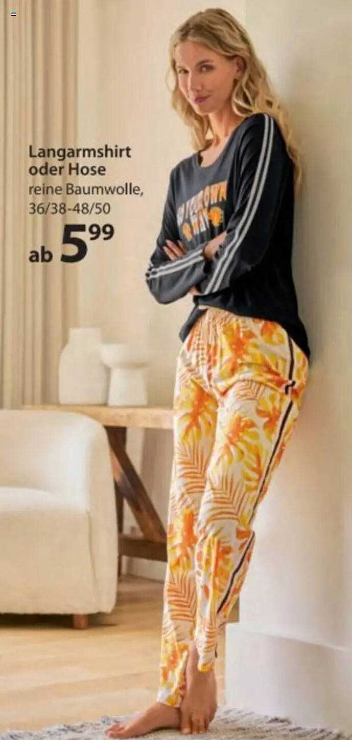 Langarmshirt oder Hose aus reiner Baumwolle